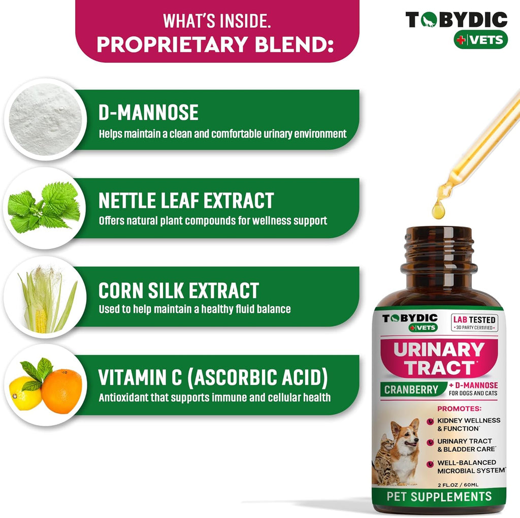 Pet renal support supplement bottle with the included glass dropper for easy dosing.