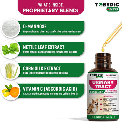 Pet renal support supplement bottle with the included glass dropper for easy dosing.