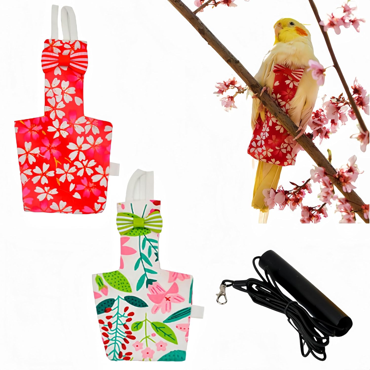 2 Pcs Bird Diapers Bird Harness Flight Suits Diapers with 80in Flying Leash Reusable Parrot Nappy with Waterproof Inner Layer for Cockatiel Budgie Conure Parakeet Lovebird-Red&Purple Sakura - Image 10