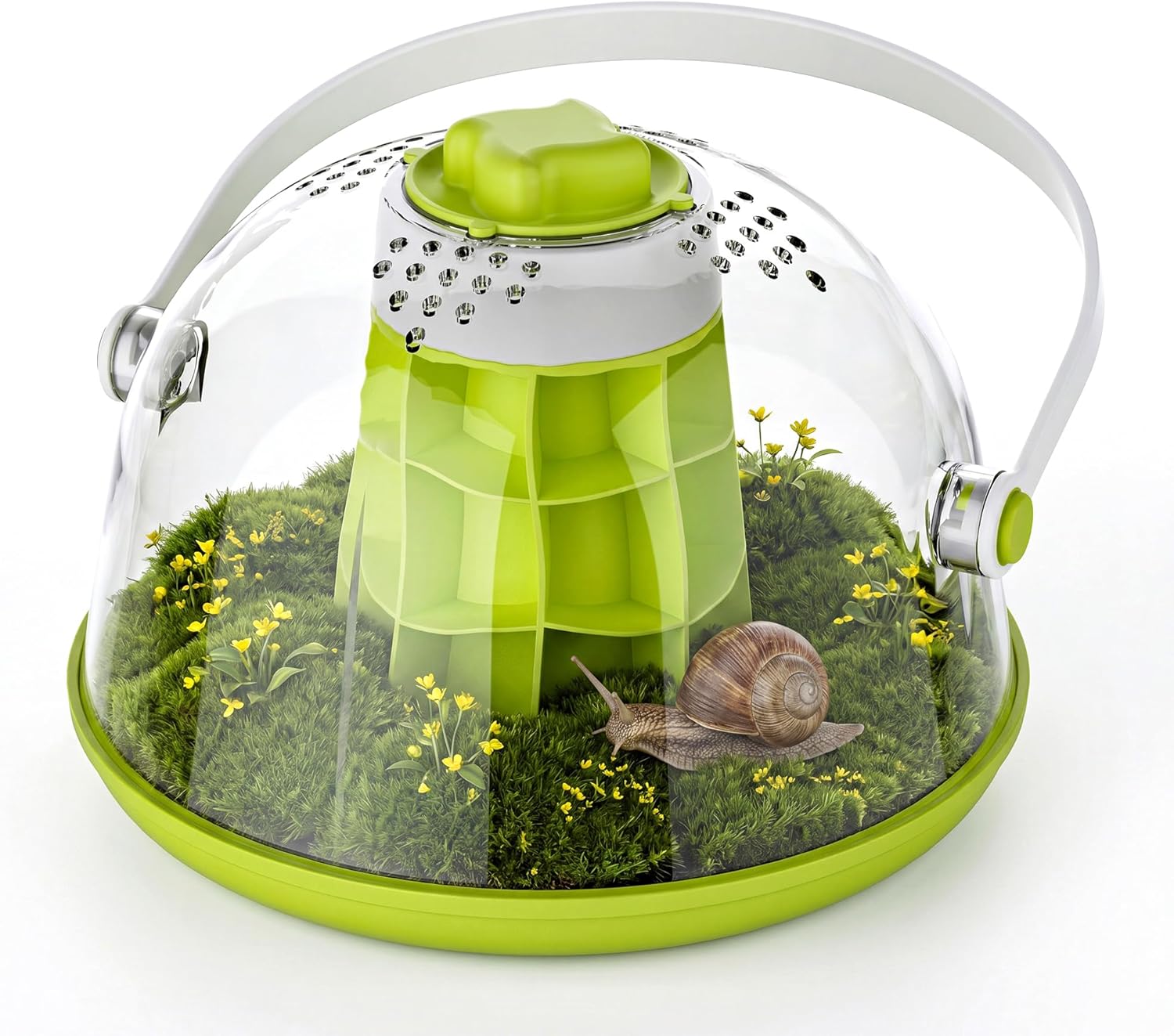 Round Transparent Snail Terrarium Kit, Small Animal Carrier with Removable Base, Portable Bug Observation Box for Outdoor Exploration, Educational Insect Habitat for Kids - Image 1