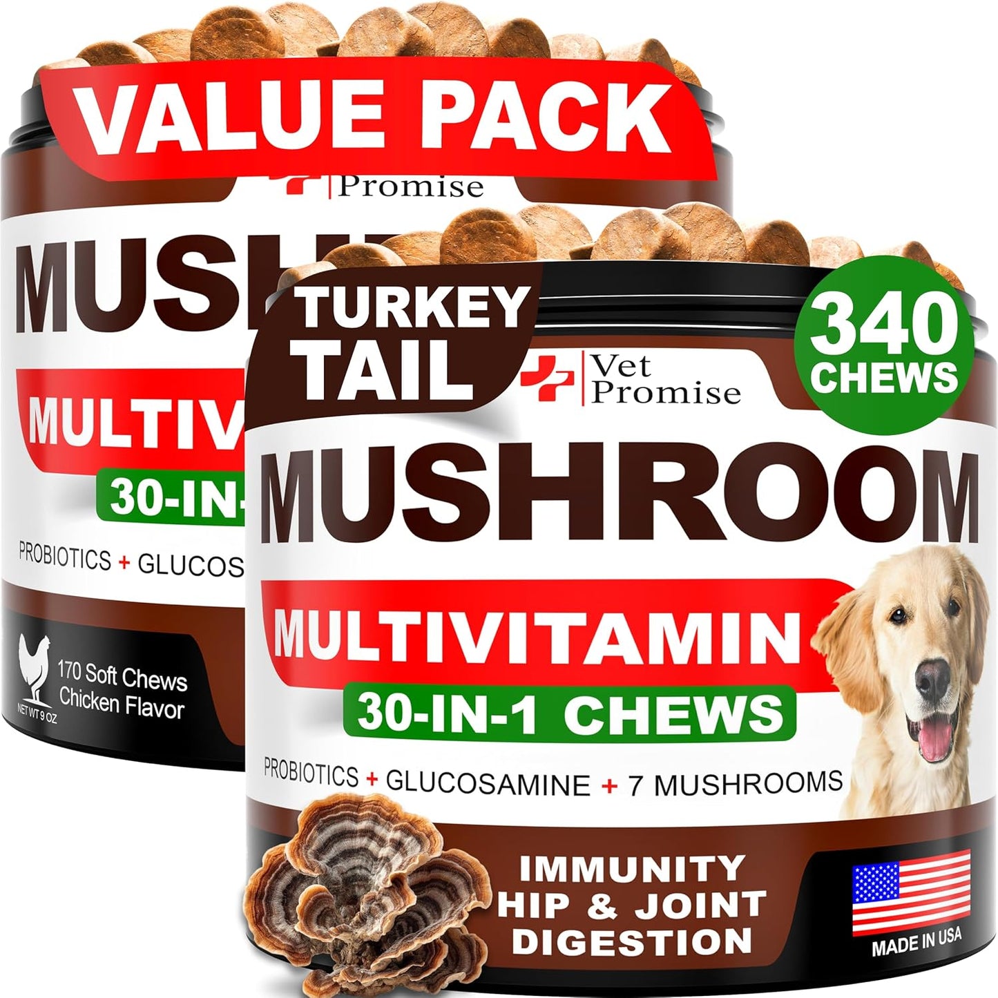 Turkey Tail Mushroom for Dogs - 170 Chews - Mushroom Supplement for Dogs - Lions Mane - Reishi - Immunity Support Multivitamin Vitamins - Joint Health - Energy - Gut - Skin - Made in USA - Image 10