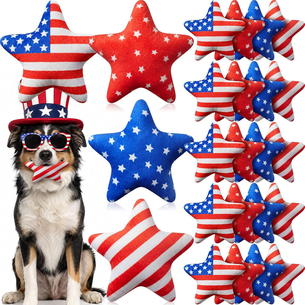 Civaner 12 Pcs 4th of July Dog Toys Patriotic Star Dogs Squeaky Stuffed Toy Bulk for Small Medium Large Pets & Puppy Red White Blue Independence Memorial Day Party Favors - Image 11