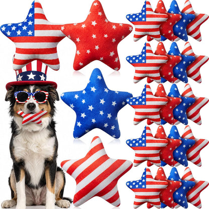 Civaner 12 Pcs 4th of July Dog Toys Patriotic Star Dogs Squeaky Stuffed Toy Bulk for Small Medium Large Pets & Puppy Red White Blue Independence Memorial Day Party Favors - Image 11