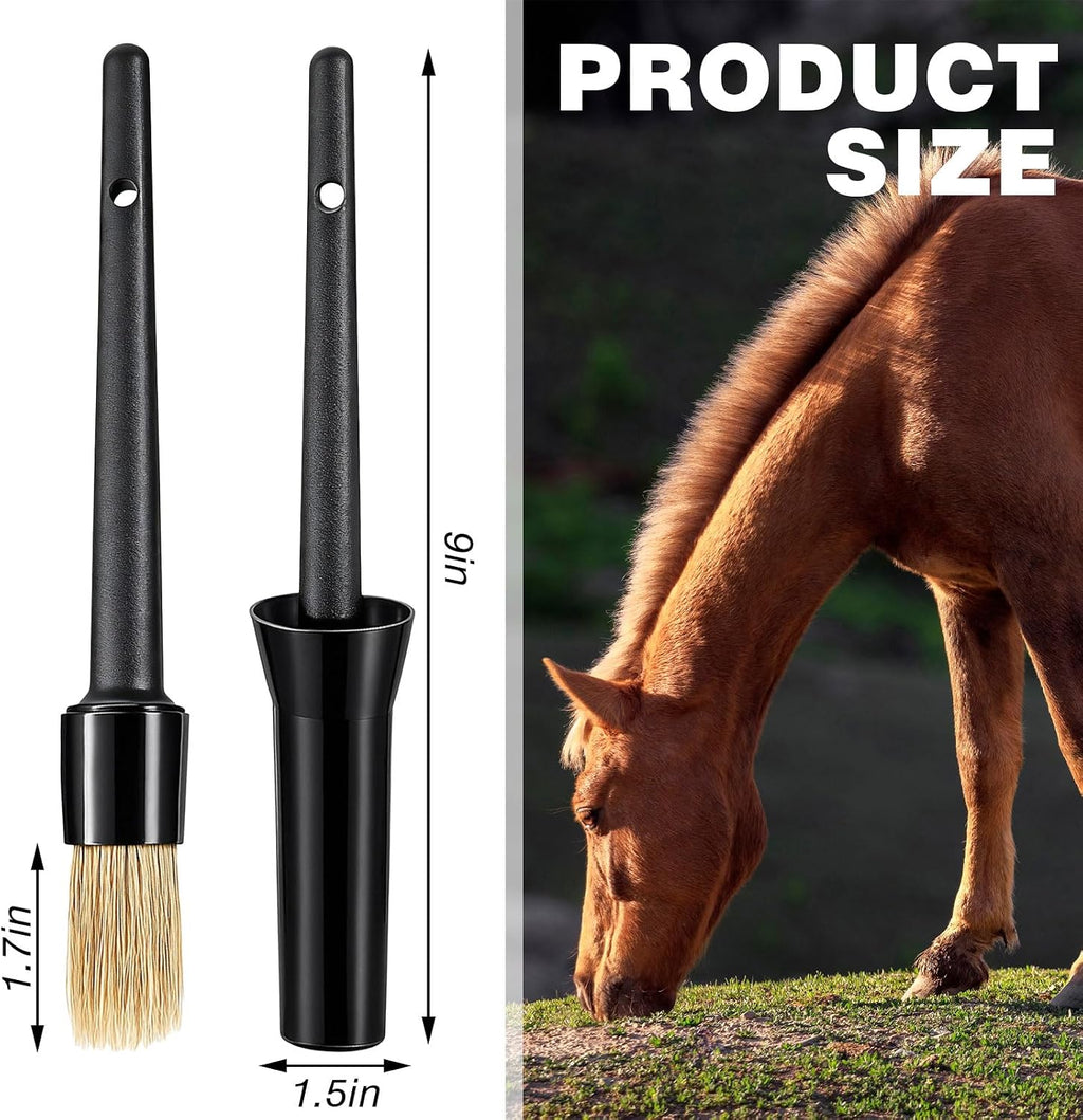 Two piece equine grooming brush set for dry and fragile hoof restoration.