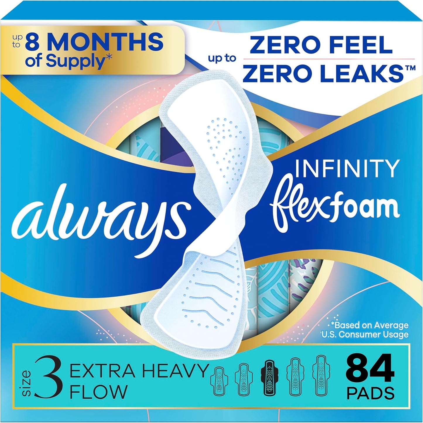Always Infinity FlexFoam Size 3 Extra Heavy Pads front packaging view.