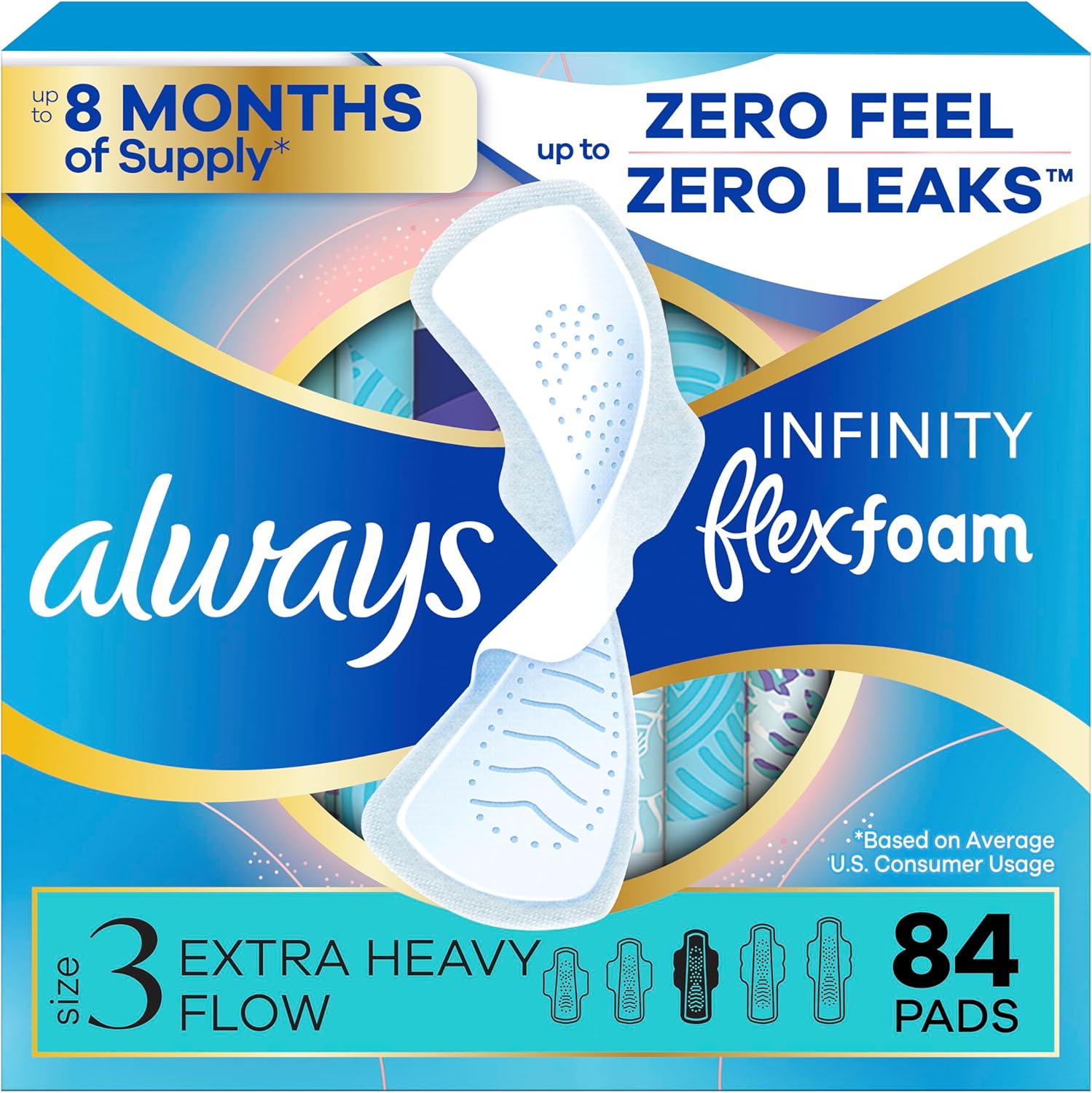 Always Infinity FlexFoam Size 3 Extra Heavy Pads front packaging view.