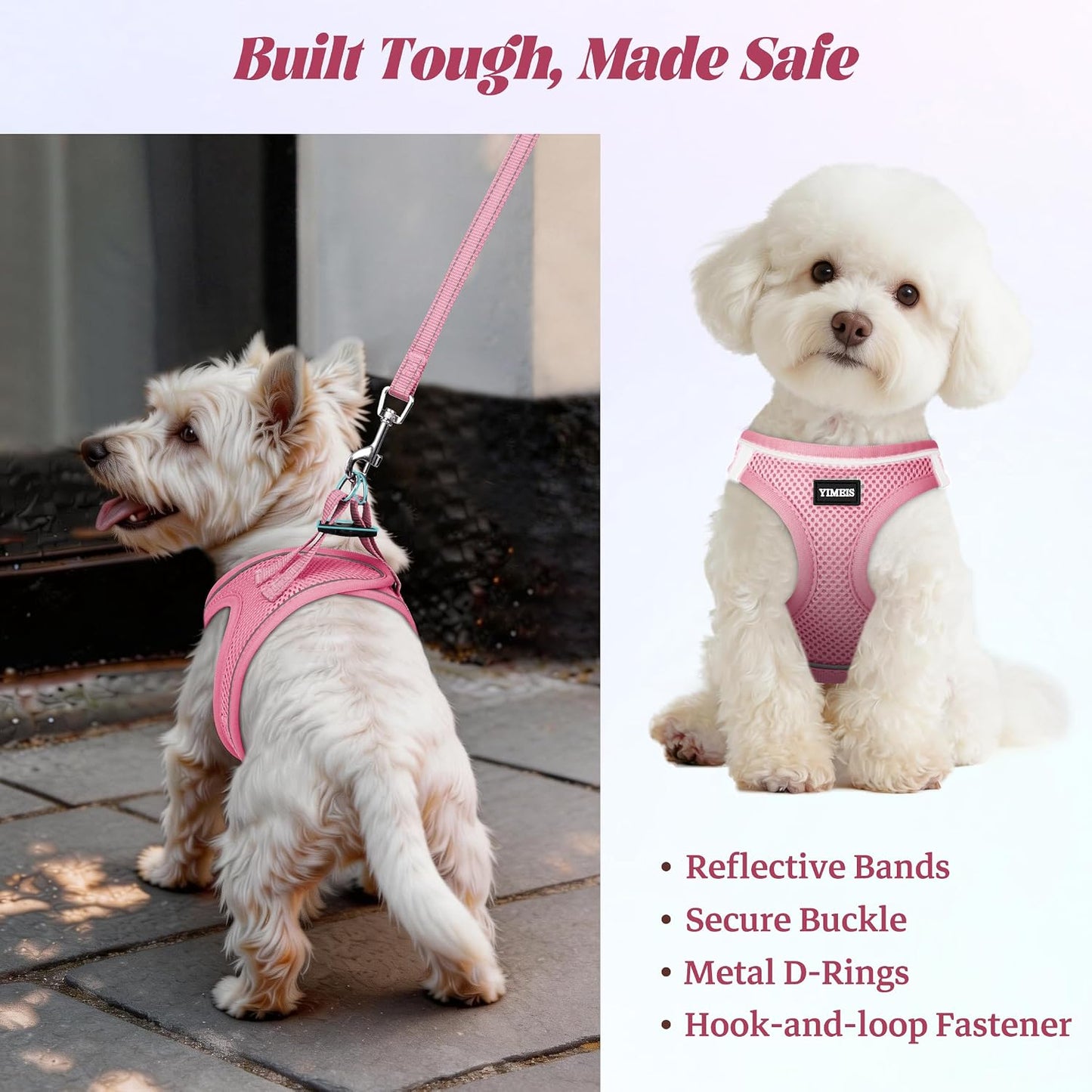 Reflective detail on yimeis pet harness at night
