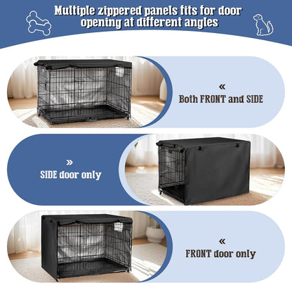 Kefit kennel cover for dog cage showing rolled up side door with zipper