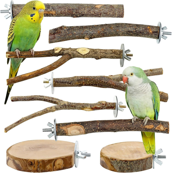 8-Piece Natural Wood Bird Perches for Budgie and Parakeet Cages - Image 1