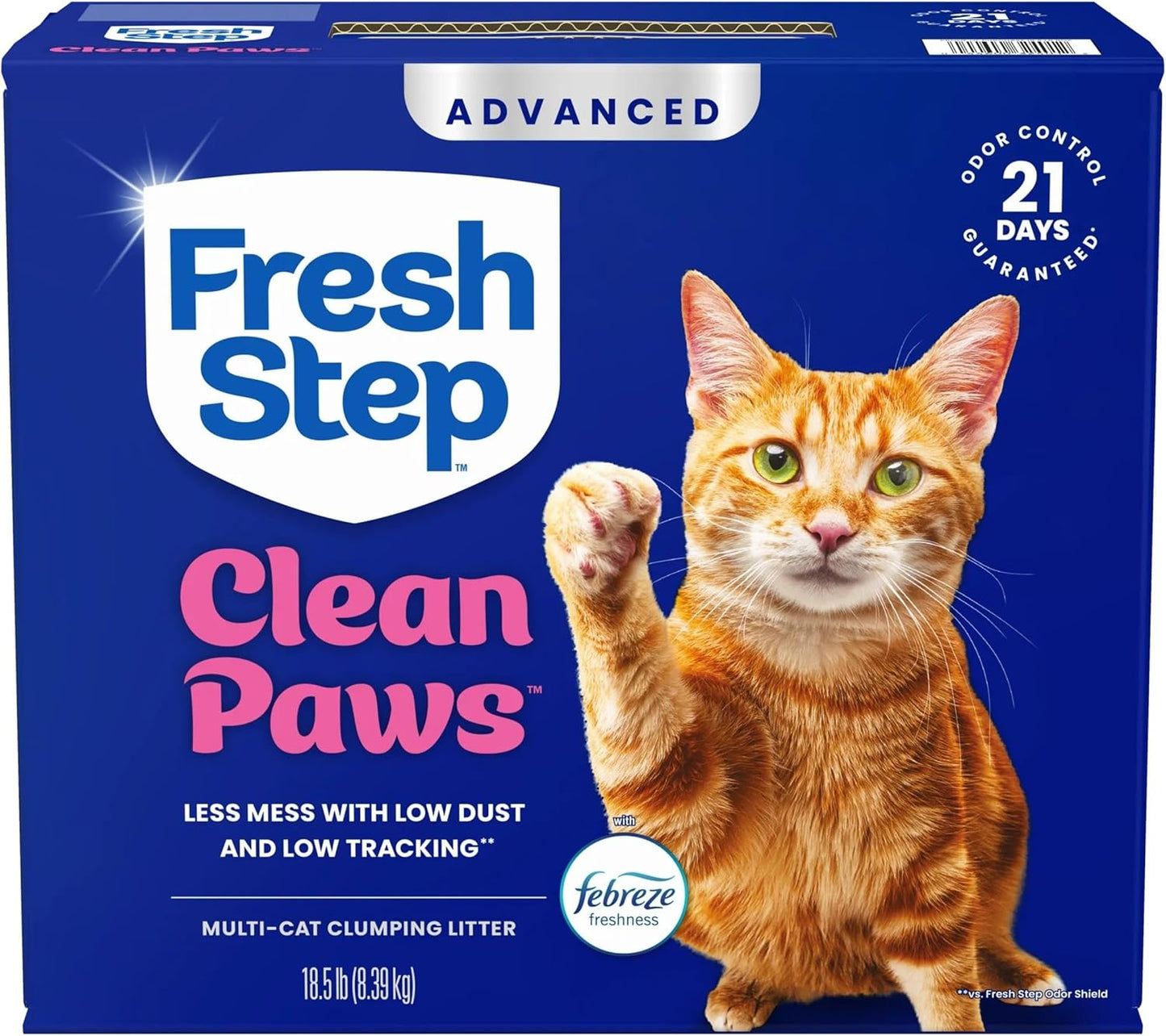 Fresh Step Advanced Clean Paws Multi Cat Clumping Litter with Febreze Freshness, Low Tracking, 18.5 lb. Box, Pack of 2 - Image 14