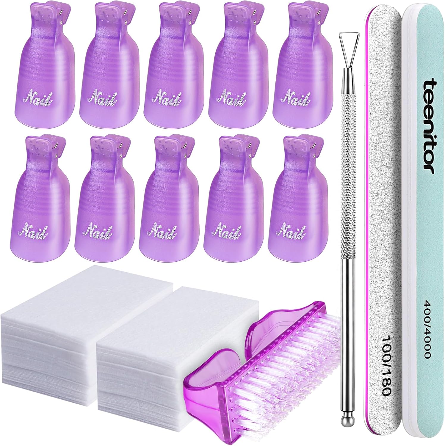 Teenitor Nail Polish Gel Remover Tools Kit front view showcasing the complete purple manicure set.