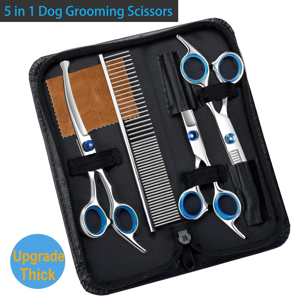 Lengnoyp steel grooming comb and straight edge pet scissors being used on a thick canine coat