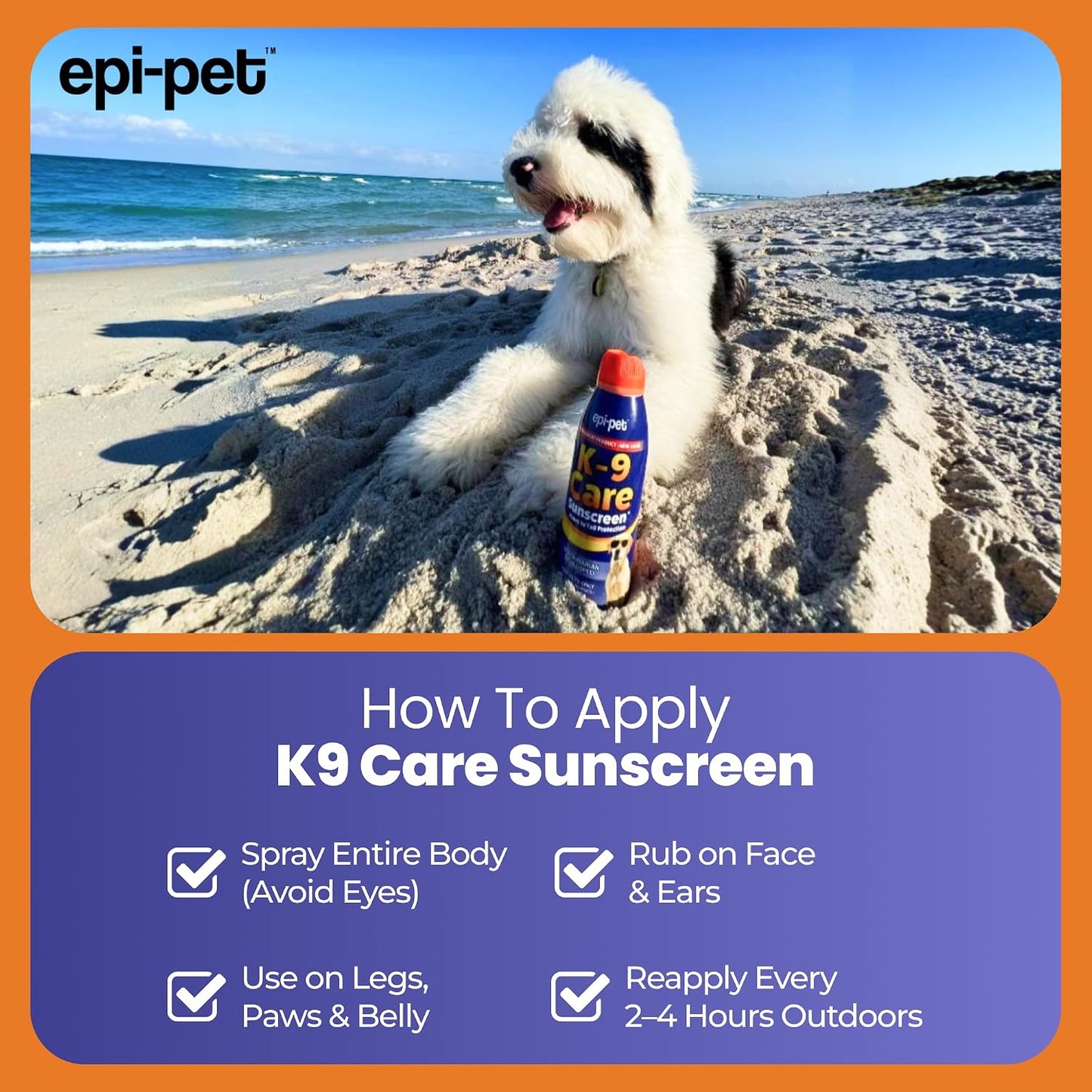 Epi-Pet K-9 Care Sunscreen, Paws to Tail Protection, Prevents Sunburns on Dogs and Horses, Sun Protector Spray, SPF 30+, Non-Greasy/Oily Solution - 3.5 oz (Pack of 2) - Image 9