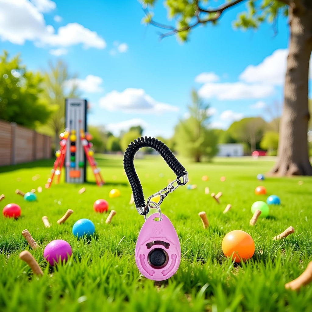 Vibrant pink durable clicker dog training tool highlighting lightweight design