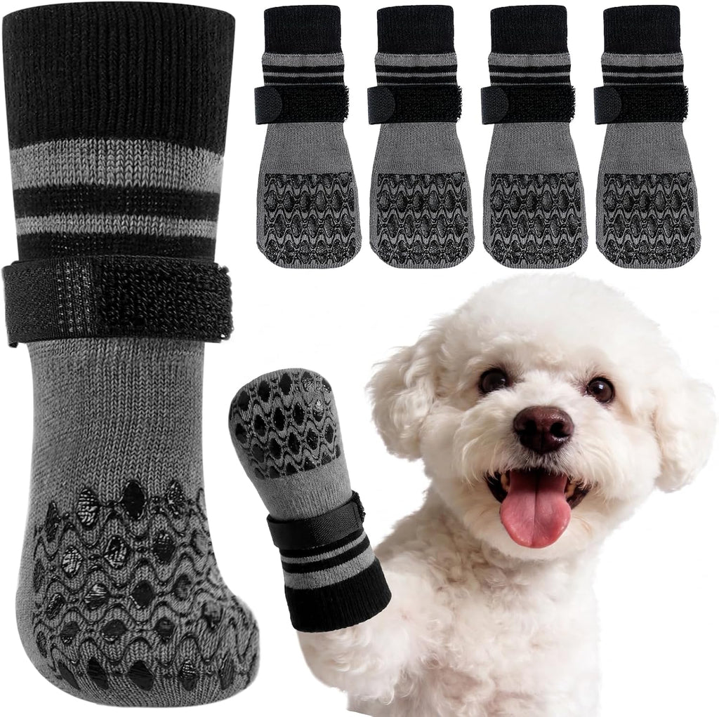 Kuoser Dog Socks for Hardwood Floors Anti Slip, Grippy Socks for Dogs to Prevent Licking Paws, Comfy Booties Dog Anti Scratch Socks Pet Protectors for Jnjured Paw, 4 Pack-S - Image 12