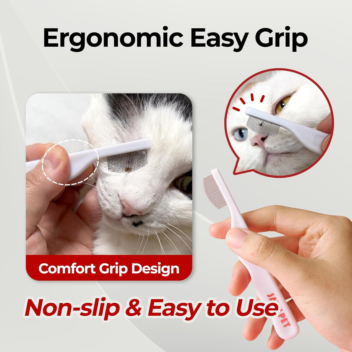 Side profile of Jayu Pet facial grooming comb.