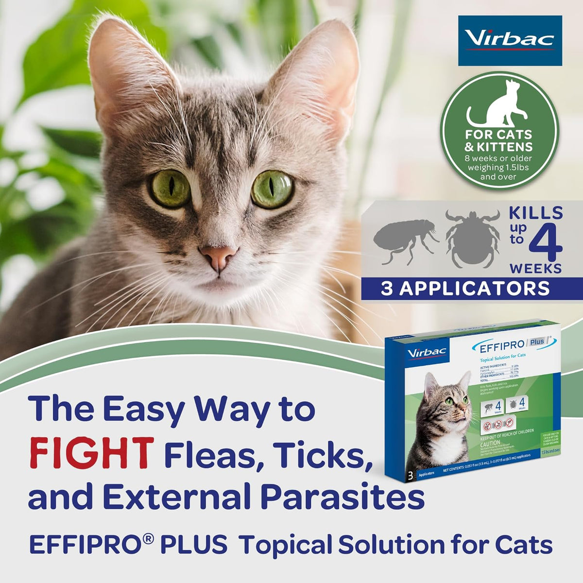 Authentic USA imported Virbac cat pest protection solution packaging detail