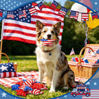 Collection of 12 red white and blue dog toys for party favors