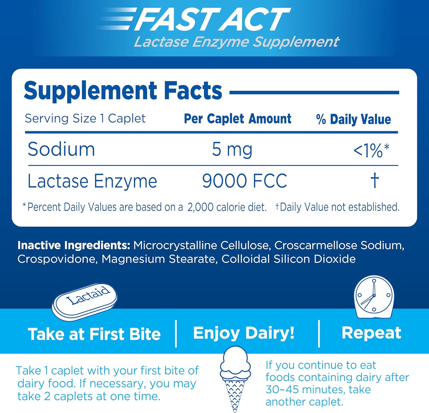 Lactaid Fast Act Lactose Intolerance Relief Caplets, Lactase Enzyme to Prevent Gas, Bloating and Diarrhea Due to Lactose Sensitivity, Single-Serve Supplements for Travel and On-The-Go, 60 Count - Image 5