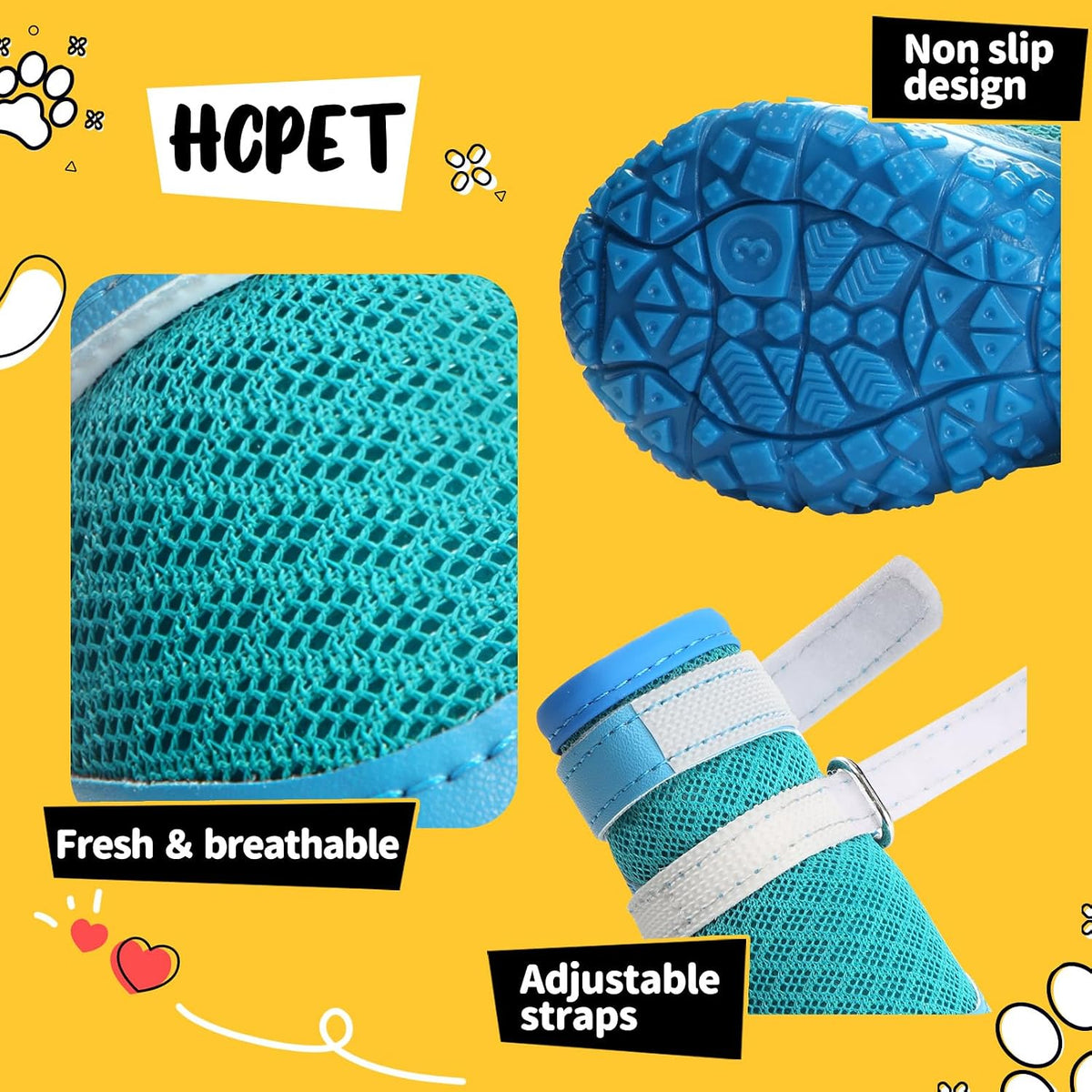 Adjustable strap detail on blue Hcpet dog shoes