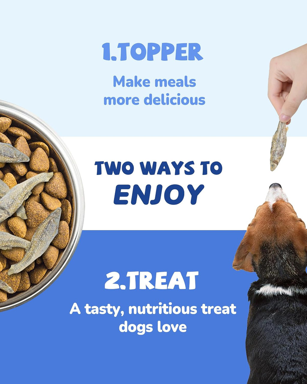 Natural freeze dried minnow pet food topper