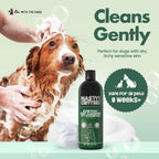 Close up of Nasty Critter cucumber and green tea pet shampoo label