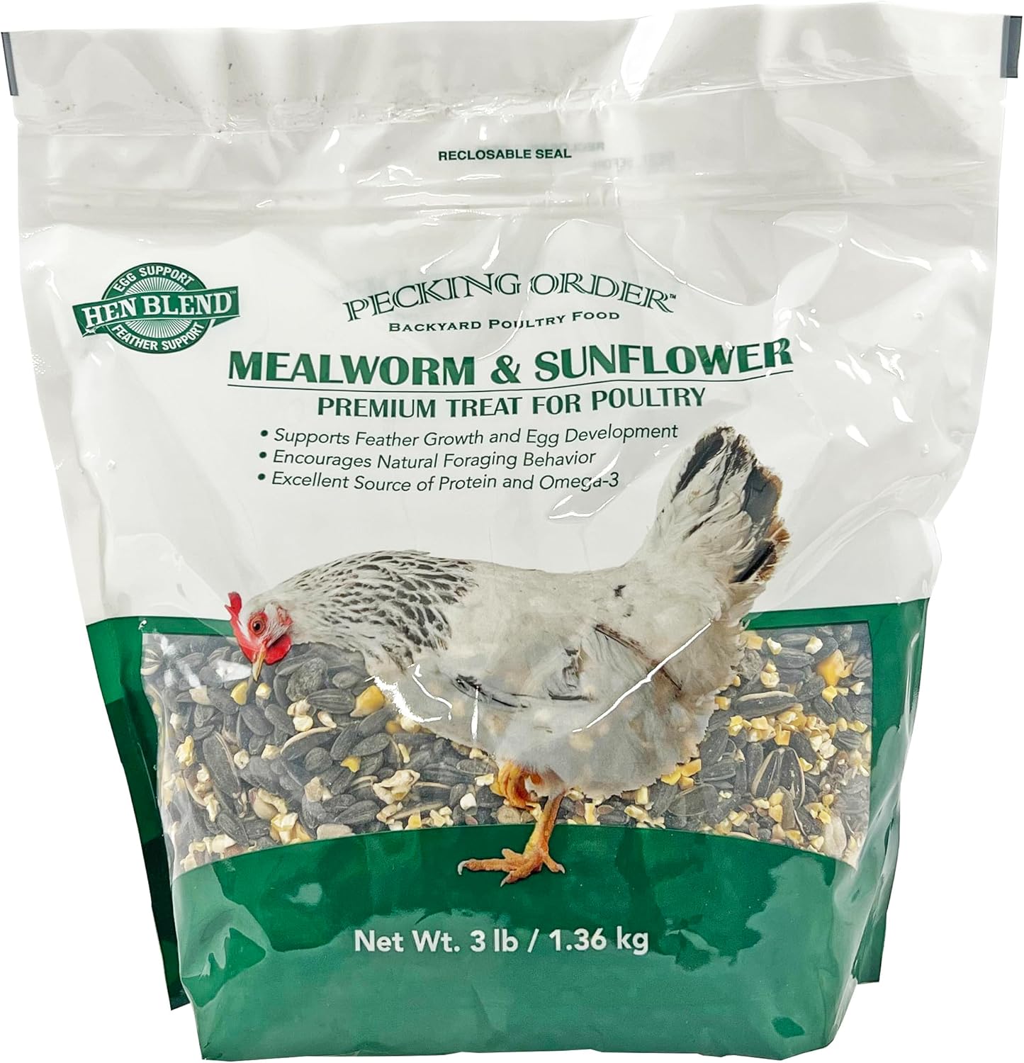 Pecking Order Mealworm and Sunflower Treat front view 3 pound bag