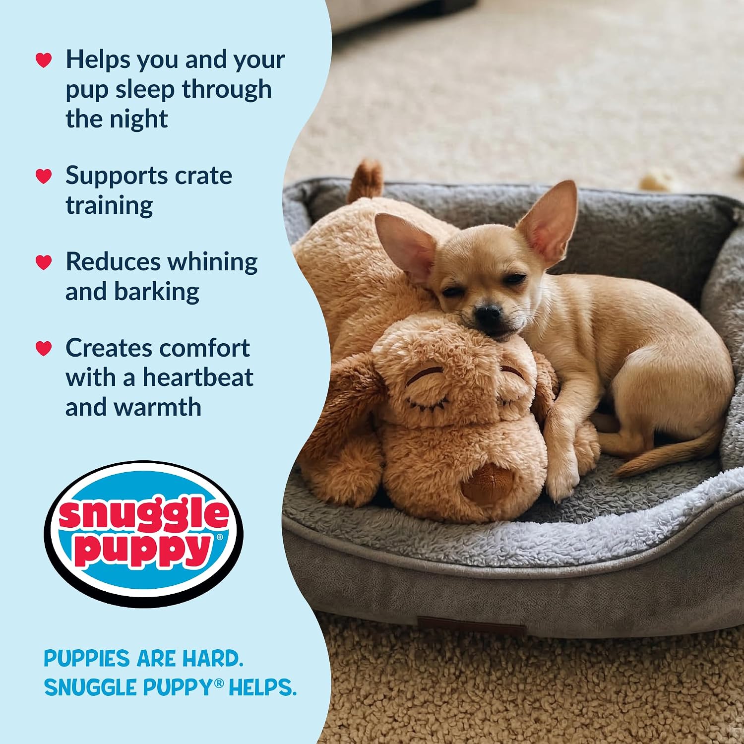 Compact heartbeat puppy toy designed for small breed pet comfort.