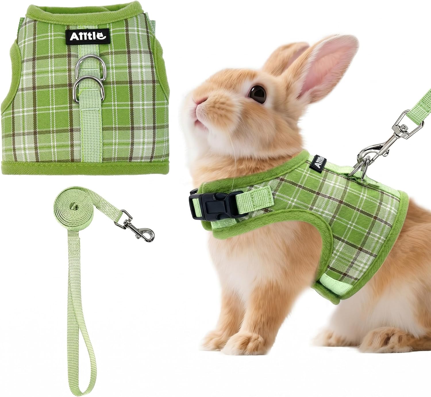 AIITLE Bunny Harness and Leash Set Escape Proof - Magic Tape Design, Lightweight Plaid Pattern Mesh Padding, No Pull No Choke for Puppy Cat Rat Squirrel Ferret, Outdoor Walking Running, Beige S - Image 12