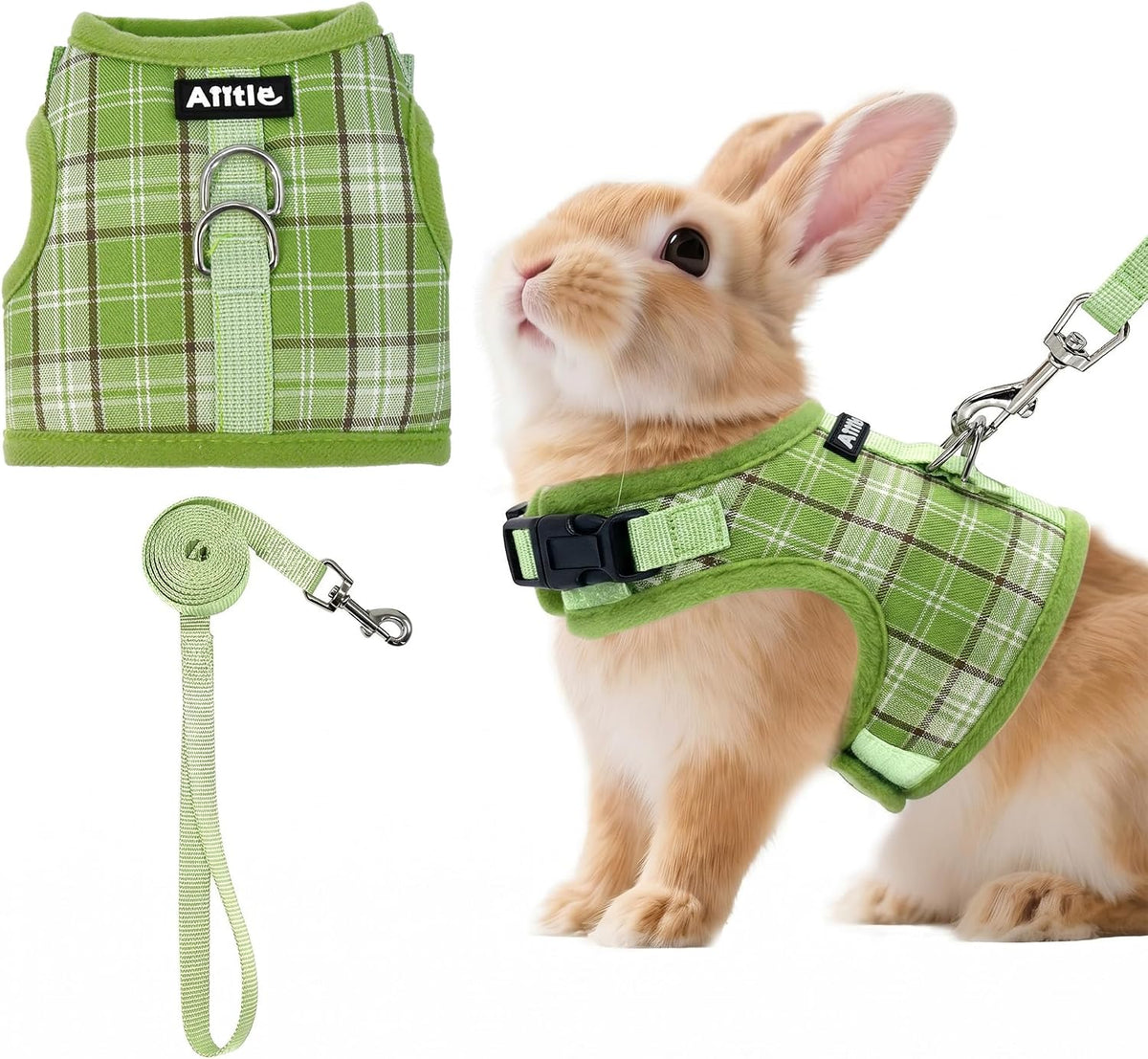 AIITLE Bunny Harness and Leash Set Escape Proof - Magic Tape Design, Lightweight Plaid Pattern Mesh Padding, No Pull No Choke for Puppy Cat Rat Squirrel Ferret, Outdoor Walking Running, Beige S - Image 12