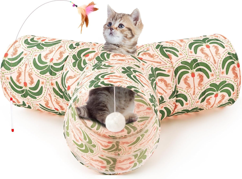 Tempcore Pet Cat Tunnel Tube Toys 3 Way Collapsible, Tunnels for Indoor Cats, Interactive Tube with Teaser Wand, Peek Holes & Hanging Ball, Black & Blue - Image 11