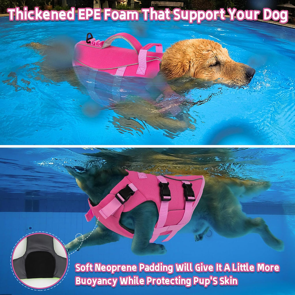 Adjustable dog flotation device with reflective strips for high visibility