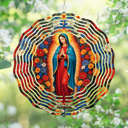 Flagwix Virgen de Guadalupe 3D metal wind spinner front view