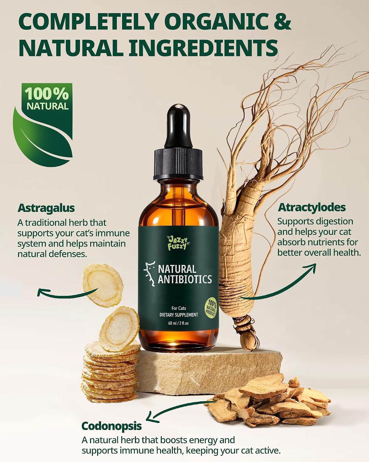 Back label of Petrivium cat antibiotic supplement detailing nutritional ingredients