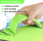 Close up of metal leash D ring on dog flotation jacket