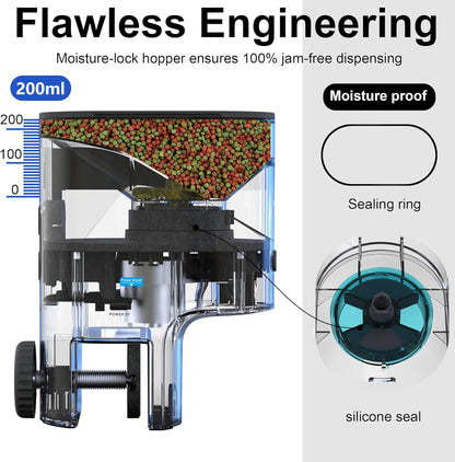 Precision vacation timer application interface displaying customizable daily fish feeding schedules