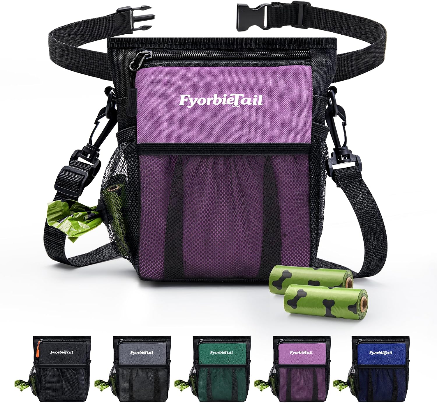Dog Treat Pouch, 4 Cup Waterproof Dog Training Bag, Hands-Free 3 Ways to Wear, Magnetic Closure, Multi-Pocket, with 2 Rolls Poop Bags (Black) - Image 11