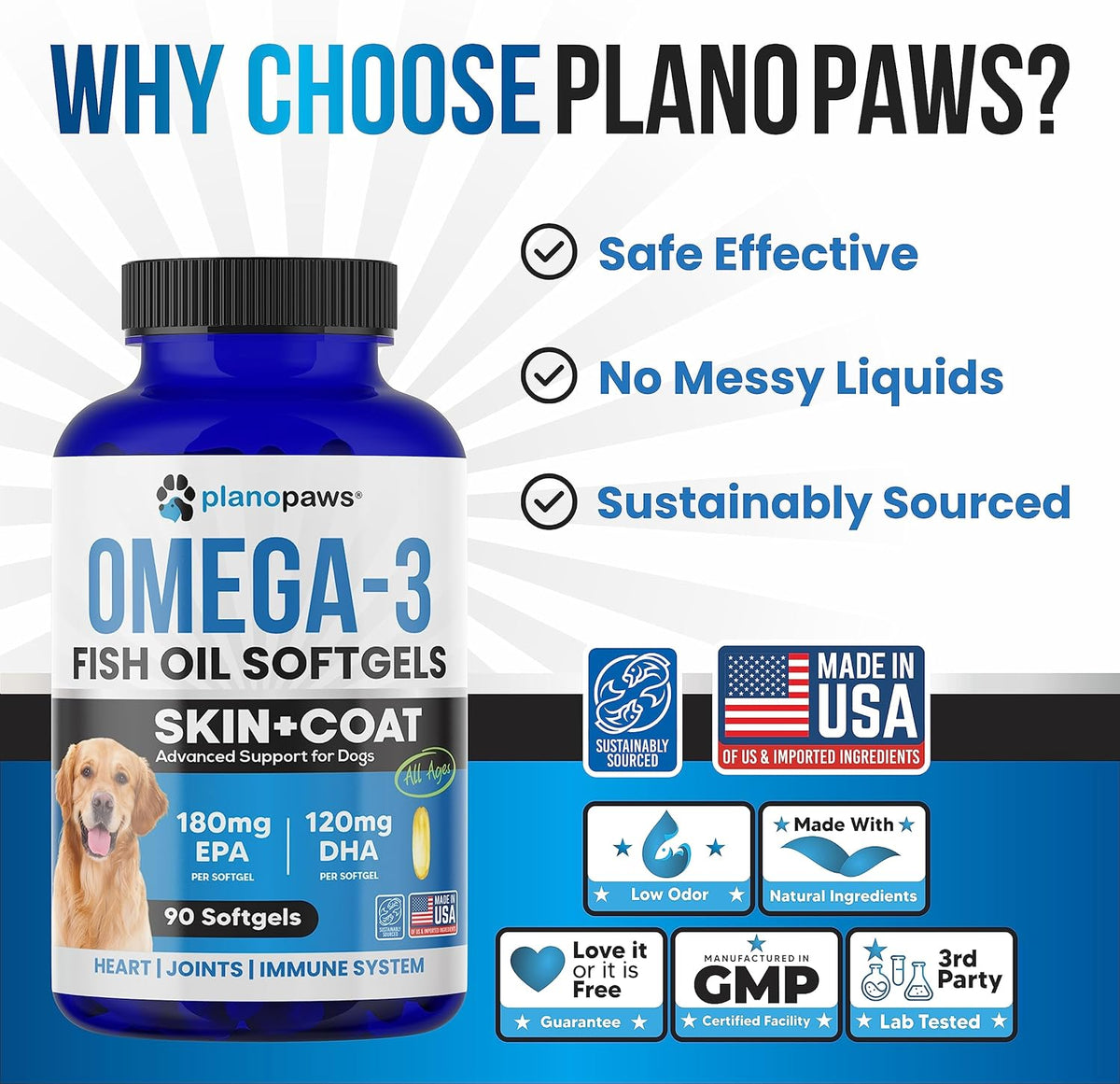 Planopaws omega 3 6 9 dog supplement for shedding control and dry skin