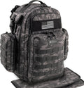 Dinictis dad diaper bag backpack front view in black camouflage