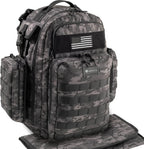 Dinictis dad diaper bag backpack front view in black camouflage
