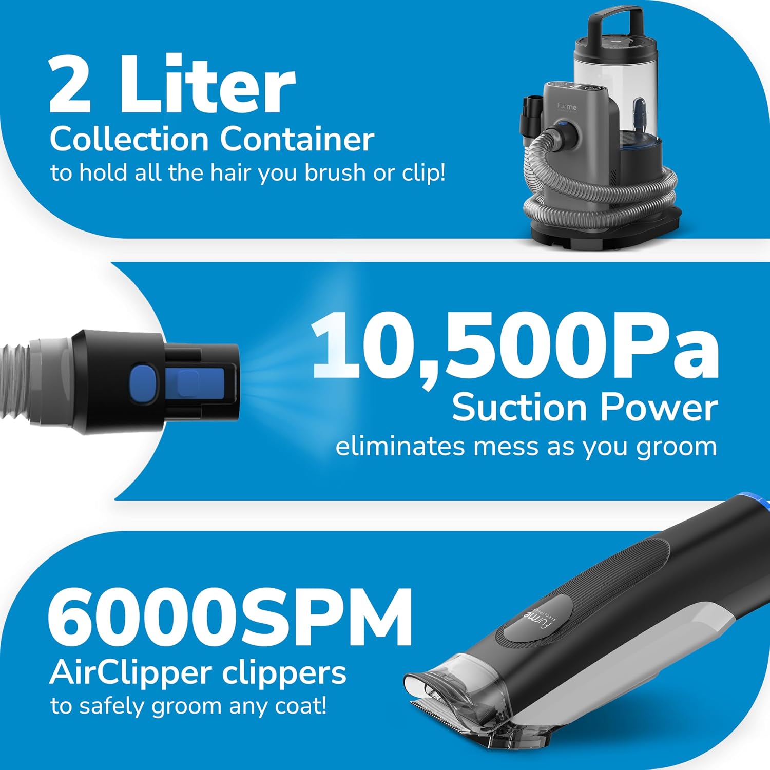 Close up view of the two litre collection canister on the FURME professional pet vacuum