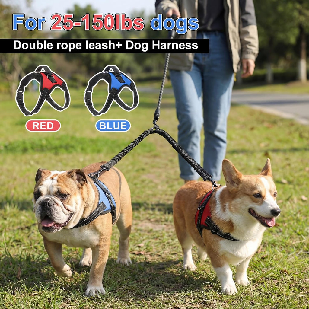 Sunnymove dual ended dog leash with reflective stitching highlighting the heavy duty safety strips for low light visibility.
