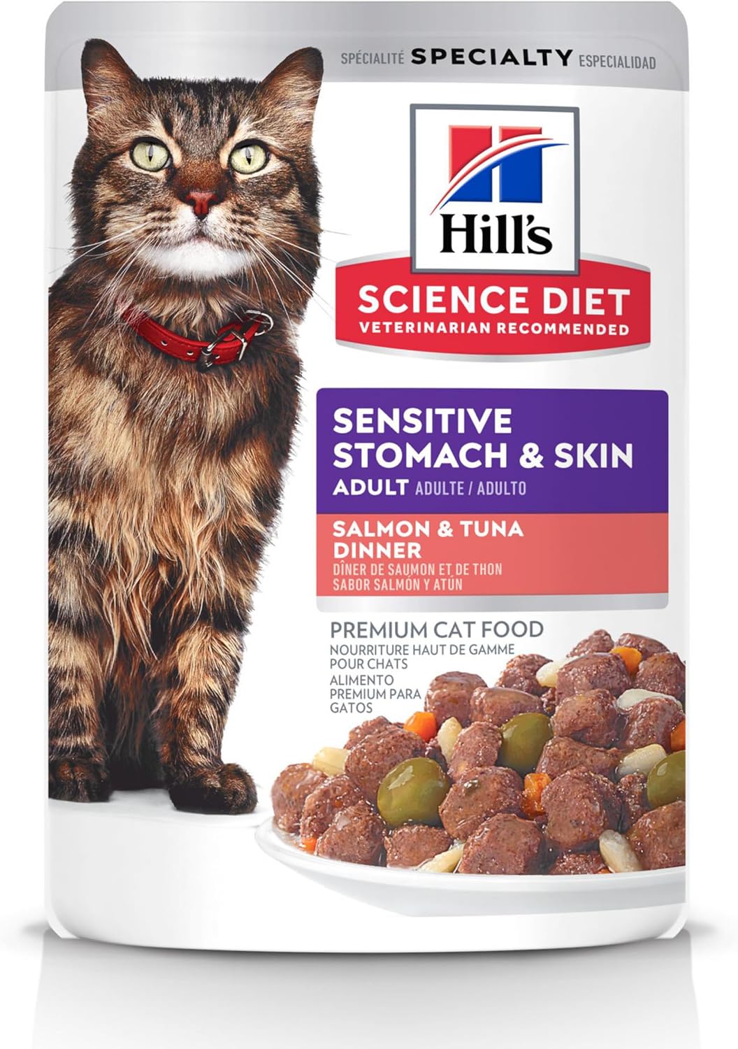 Hill's Science Diet Adult Sensitive Stomach & Skin Wet Cat Food Variety Pack, Chicken & Beef, Salmon & Tuna, 2.8 oz. Pouches, 12-Pack - Image 14