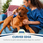 Ergonomic blue handle with hair release button on pet comb