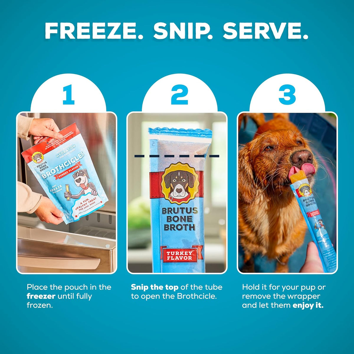 Brutus Brothcicles Frozen Dog Treats showing the back label with natural superfood ingredients list.
