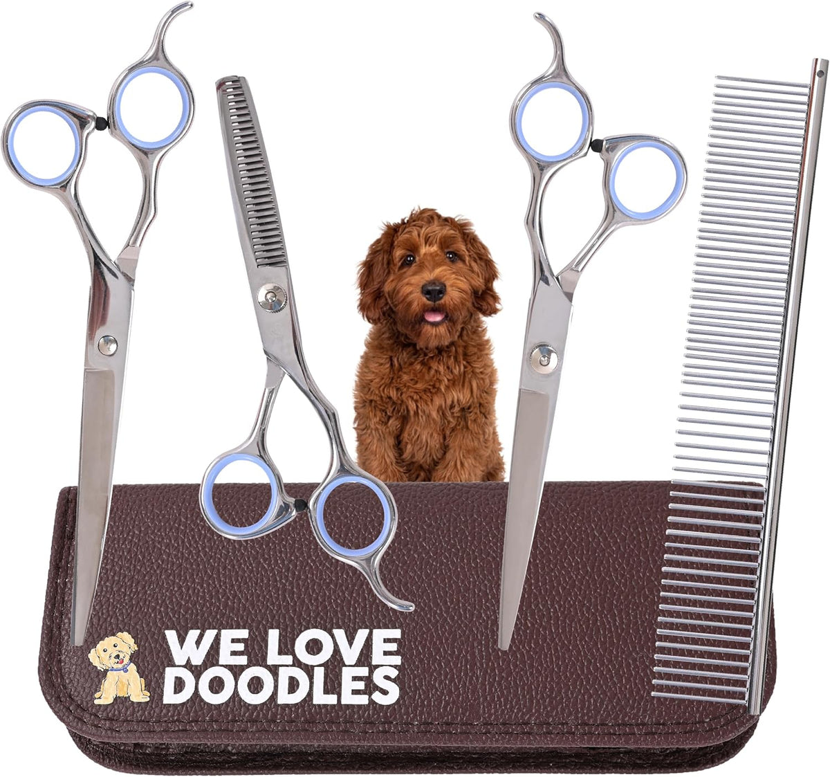 Dog Grooming Scissors Kit - Best Tools for Goldendoodles & Poodles - Straight, Curved & Thinning Shears - Professional Grade Stainless Steel, 4 Pc Set [We Love Doodles] - Image 9