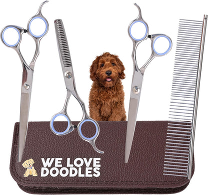 Dog Grooming Scissors Kit - Best Tools for Goldendoodles & Poodles - Straight, Curved & Thinning Shears - Professional Grade Stainless Steel, 4 Pc Set [We Love Doodles] - Image 9