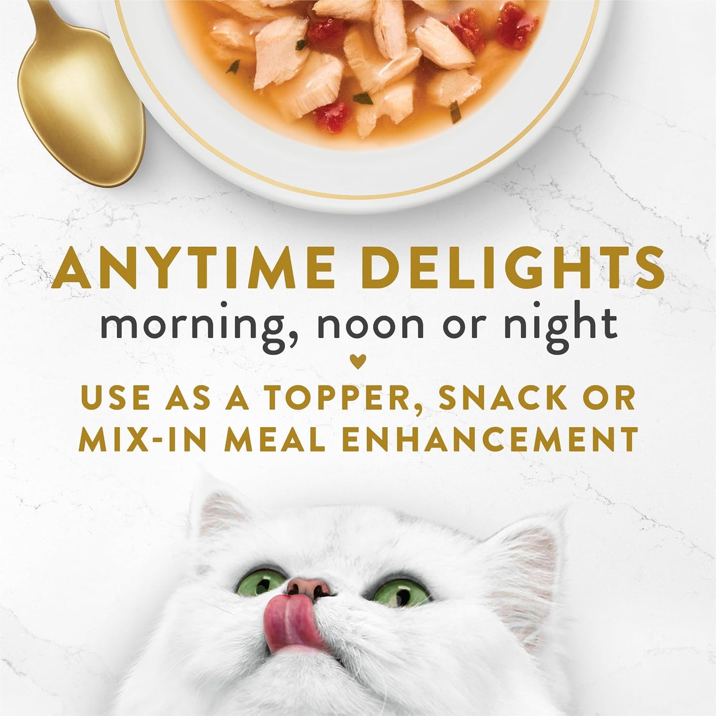Gourmet cat food complement showing real salmon pieces and vegetable ingredients