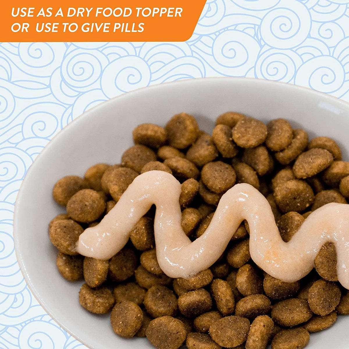 Cat food bowl topped with Inaba Churu chicken puree