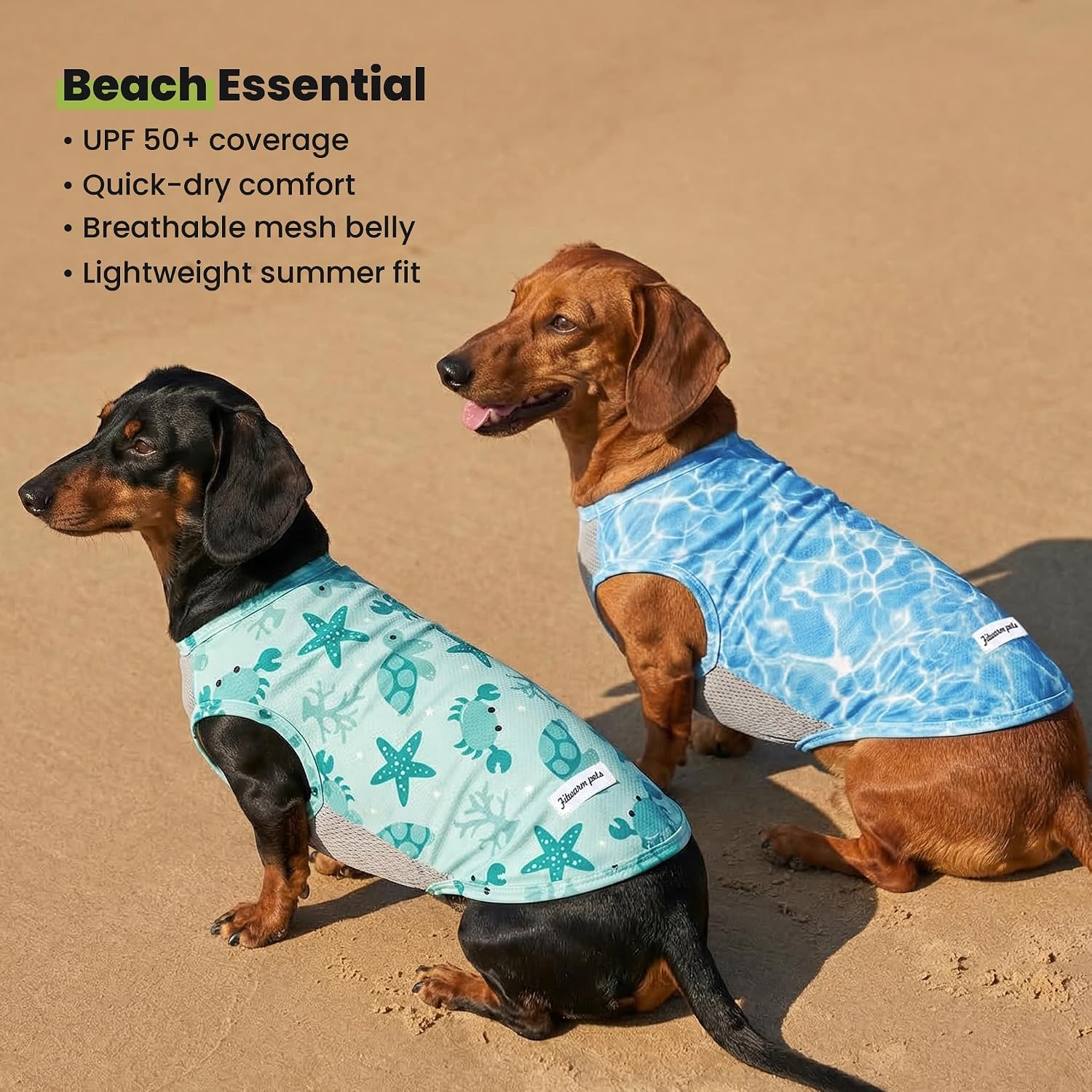 Two pack set of Fitwarm blue and mint green dog shirts